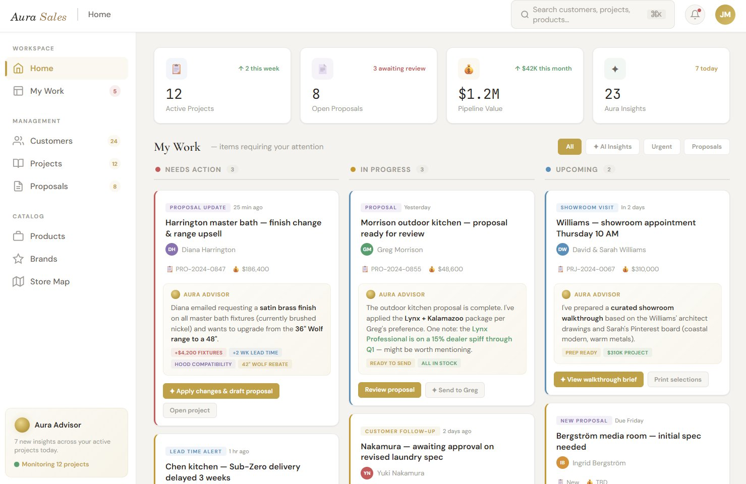 Aura Sales: customer, quote, spec, and order in one connected workflow